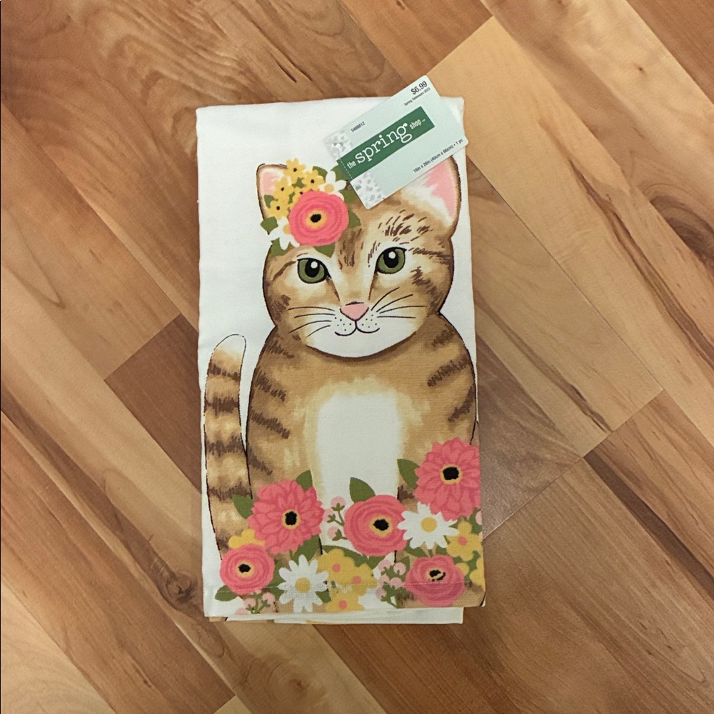 Cat Towel - White and Pink Floral Design